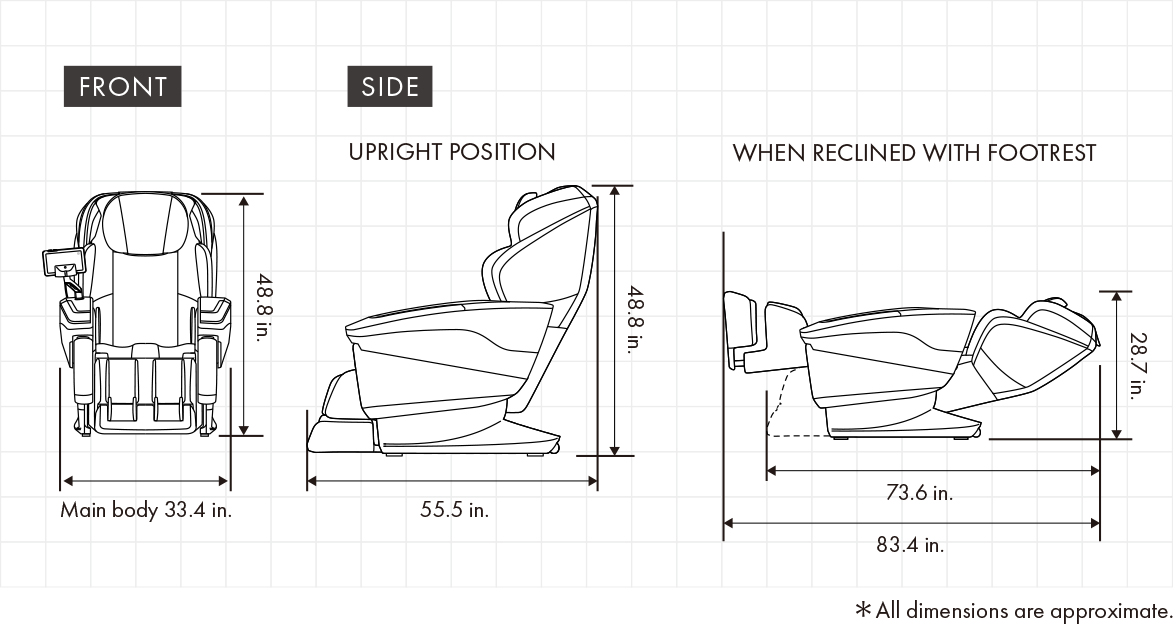 Fujiiryoki JP-4000 CYBER-RELAX AI dimensions diagram