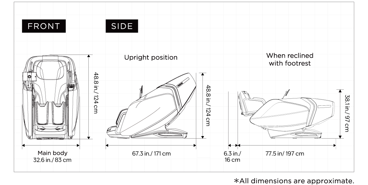 Fujiiryoki MR7500 CYBER-RELAX Elite dimensions diagram